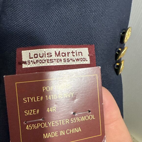 NWT New Louis Martin Wool‎ Blend Navy Blazer Men 44R Gold Shield Button Jacket - Picture 3 of 8
